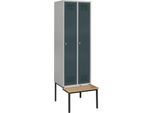 Schäfer Shop Genius Kleiderspind mit Sitzbank, 2 Abteile, Sicherheitsdrehriegelverschluss, weißaluminium/anthrazit
