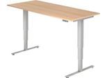 Schreibtisch ULM, elektrisch höhenverstellbar, Rechteck, T-Fuß, B 1800 x T 800 x H 625-1275 mm, Eiche/weißalu + Memoryschalter