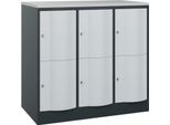 C+P Schließfachschrank Resisto, 3 Abteile, 6 Fächer, B 1148 x T 640 x H 1077 mm, Anthrazitgrau/Lichtgrau