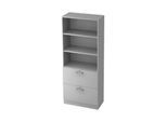 Regalschrank TARVIS, 5 OH, 2 HR-Auszüge, 60 kg Tragkraft, abschließbar, 2 Fachböden, B 800 x T 420 x H 2004 mm, lichtgrau