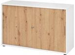Schiebetürschrank Breno, abschließbar, Spanplatte, melaminharzbeschichtet, B 1200 x T 400 x H 748 mm, 2 Ordnerhöhen, weiß/Asteiche