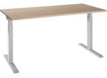 Schäfer Shop Select Schreibtisch ERGO-T 2.0, Quadrat, T-Fuß, B 1600 x T 800 x H 675-895 mm, Eiche/weißaluminium