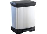 Curver Tritt-Mülleimer Decobin, 80 % Recycling-Kunststoff, Metalloptik, B 390 x T 290 x H 510 mm, 30 Liter, silber/schwarz