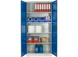 Schäfer Shop Select Materialschrank, abschließbar, 4 verzinkte Böden, 5 OH, B 950 x T 400 x H 1935 mm, Stahl, lichtgrau/enzianblau