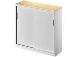 Schäfer Shop Genius Schiebetürenschrank TETRIS SOLID, 3 OH, B 1200 x H 1170 mm, Mitteltrennwand, 19 mm Abdeckplatte, Ahorn/weißalu