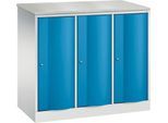 C+P Garderobenschrank Resisto, 3 Abteile, 3 Fächer, B 1148 x T 540 x H 1077 mm, Lichtgrau/Lichtblau