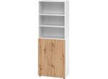 Kombischrank Breno, 6OH, Schrank- und Regalelement, abschließbar, B 800 x T 420 x H 2156 mm, Spanplatte, weiß/Asteiche
