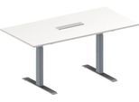 Schäfer Shop Genius Konferenztisch MODENA FLEX, 6-fach Anschluss, Rechteck, T-Fuß Rechteckrohr, B 1600 x T 800 x H 650-850 mm, weiß/weißalu