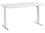 Schäfer Shop Select Besprechungstisch ERGO-T, elektrisch höhenverstellbar, Boot, T-Fuß, B 2000 x T 1000 x H 640-1300 mm, lichtgrau/weißaluminium