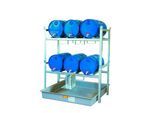 Fassregal Typ 800 Variante 6 CEMO, mit Fassauflage u. Auffangwanne, für 6 x 60 I-Fässer, L 1410 x B 1280 x H 1620 mm