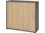 Schiebetürschrank Breno, abschließbar, Spanplatte, melaminharzbeschichtet, B 1200 x T 400 x H 1100 mm, 3 Ordnerhöhen, graphit/Eiche