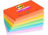 POST-IT Haftnotizen Super Sticky Notes Playful 655-6SS-PLAY, 127 x 76 mm, wiederablösbar, cellophanfrei verpackt, farbig, 6 x 90 Blatt