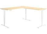 Winkelschreibtisch AERO FLEX, elektrisch höhenverstellbar, 90° Winkel, T-Fuß, B 2000 x T 2000 mm, Ahorn/weiß + Memorypanel
