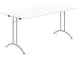 Schäfer Shop Select Klapptisch, Rechteck, Doppel-T-Fußgestell, Spezial-Klappbeschlag & Bodenausgleich, B 1600 x T 800 x H 720 mm, weiß/alusilber