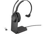 Headset Jabra Evolve2 55 link380a Mono, mit Ladestation, Reichweite bis 30 m, bis 10 h, MS-Teams optimiert, schwarz