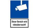 moedel Hinweisschild „Dieser Bereich wird videoüberwacht!“, DIN 33450, L 270 x B 180 mm, Aluminium, blau-schwarz-weiß