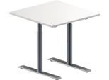 Schäfer Shop Genius Konferenztisch MODENA FLEX, Quadrat, T-Fuß Rundrohr, B 800 x T 800 x H 650-850 mm, weiß/weißaluminium RAL 9006