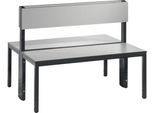 Sitzbank Basic Plus, 2-seitig, Rückenlehne, ohne Schuhrost, 4-Fußgestell schwarzgrau RAL 7021, B 1000 mm, Dekor silbergrau