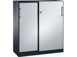 Schiebetürenschrank ASISTO C 3000, 3 Ordnerhöhen, mit Abdeckplatte, Breite 1200 mm, anthrazit/alusilber