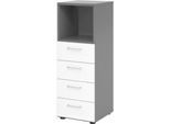 Schubladenschrank Breno, 4 Schübe, 1 Fach, Metallgriffe, B 400 x T 420 x H 1100 mm, graphit/weiß