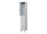 Doppelstöckiger Feuerwehrspind C+P Flexo White, 1 Abteil mit 2 Fächern, Füße, B 300 x T 500 x H 1950 mm, RAL 7035 Lichtgrau