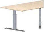 Schäfer Shop Genius Konferenztisch MODENA FLEX, Trapez, T-Fuß Rechteckrohr, B 1600 x T 800 x H 650-850 mm, Ahorn/weißaluminium RAL 9006