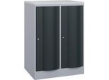 C+P Garderobenschrank Resisto, 2 Abteile, 2 Fächer, B 772 x T 640 x H 1077 mm, Weißalu/Anthrazitgrau