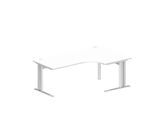 Schäfer Shop Pure Winkelschreibtisch PLANOVA BASIC, 90° Winkel rechts, C-Fuß, B 2000 x T 1200/800 x H 717 mm, weiß + Kabelkanal