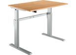 Schreibtisch Standard, elektrisch höhenverstellbar, Rechteck, C-Fuß, B 1200 x T 800 x H 725-1185 mm, Buche/weißaluminium RAL 9006