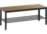 Umkleidebank Basic Plus, für Feuchträume, ohne Rückenlehne, 4-Fußgestell schwarzgrau RAL 7021, mit Schuhrost, B 1000 mm, Dekor Eiche Serrano