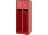 Feuerwehrspind C+P Evolo Youngster, 2 Abteile, ohne Helmhalter, Bodengleiter, B 600 x T 500 x H 1530 mm, RAL 3000 Feuerrot