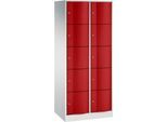 C+P Schließfachschrank Resisto, 2 Abteile, 10 Fächer, B 772 x T 540 x H 1950 mm, Lichtgrau/Rubinrot