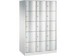 C+P Schließfachschrank Resisto, 3 Abteile, 15 Fächer, B 1148 x T 640 x H 1950 mm, Lichtgrau/Lichtgrau