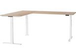 Schäfer Shop Genius Winkelschreibtisch Modena Flex, elektrisch höhenverstellbar, 90° Winkel beidseitig, B 2000 x T 2400 mm, Eiche/weiß