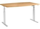 Schäfer Shop Select Besprechungstisch ERGO-T, elektrisch höhenverstellbar, Boot, T-Fuß, B 2000 x T 1000 x H 640-1300 mm, Buche/weißaluminium