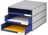 Schubladenbox styro® Styroval, Format C4, 3 offene Schübe, stapelbar, Beschriftungsmaterial, B 243 x T 335 x H 200 mm, Recycling-Kunststoff, grau-blau