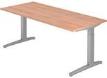 Schreibtisch TOPAS LINE, manuell höheneinstellbar, B 1800 mm, Nussbaum/silber/silber