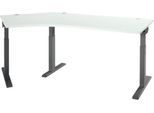 Schäfer Shop Select Winkelschreibtisch ERGO-T 2.0, 135° Winkel, Ansatz links, T-Fuß, B 2165 x T 800 x H 675-895 mm, lichtgrau/anthrazit
