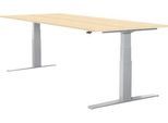 Schäfer Shop Select Schreibtisch LOGIN, elektrisch höhenverstellbar, Rechteck, T-Fuß, B 1800 x T 800 x H 645-1290 mm, Ahorn/weißaluminium
