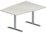 Schäfer Shop Genius Konferenztisch MODENA FLEX, Tonne, T-Fuß Rundrohr, B 1400 x T 1000 x H 650-850 mm, lichtgrau/weißaluminium RAL 9006