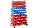 Ständerregal zweiseitig, B 1130 x T 700 x H 1885 mm, 80 x 0,7 l, rot + 42 x 3 l, blau + 40 x 7,5 l, rot