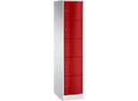 C+P Schließfachschrank Resisto, 1 Abteil, 5 Fächer, B 396 x T 540 x H 1950 mm, Lichtgrau/Rubinrot