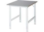Rau Arbeitstisch Tom, manuell höhenverstellbar, 25 mm MDF-Platte mit Edelstahlbelag, bis 500 kg, B 750 x T 1000 x H 760-1080 mm, silber/lichtgrau