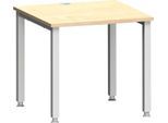 Schreibtisch MODENA FLEX, Quadrat, 4-Fuß Quadratrohr, B 800 x T 800 x H 720-820 mm, Ahorn/weißaluminium
