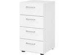 Schubladenschrank Breno, 4 Schübe, Metallgriffe, B 400 x T 420 x H 748 mm, weiß/weiß