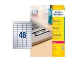Avery Zweckform Typenschildetiketten L6009-20, extrem robust, geeignet für SW-Laserdrucker, 45,7x 21,2 mm, 960 Stück/20 A4-Bogen, Polyesterfolie, silber