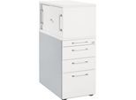 Schäfer Shop Genius Standcontainer mit Aufsatzschrank inkl. Schiebetür, komplett abschließbar, eckiger Griff, weiß