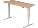 Schreibtisch ULM, elektrisch höhenverstellbar, Rechteck, T-Fuß, B 1800 x T 800 x H 625-1275 mm, Nussbaum/weißalu + Memoryschalter