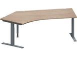 Schäfer Shop Genius Winkelschreibtisch MODENA FLEX, 135° Winkel links, T-Fuß Rechteckrohr, B 2165 x T 800/800 x H 650-850 mm, Eiche/anthrazit
