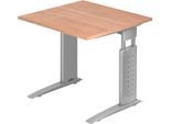 Schreibtisch TARVIS, C-Fuß, Rechteck, B 800 mm, Gestell silber, höhenverstellbar, Nussbaum-Dekor